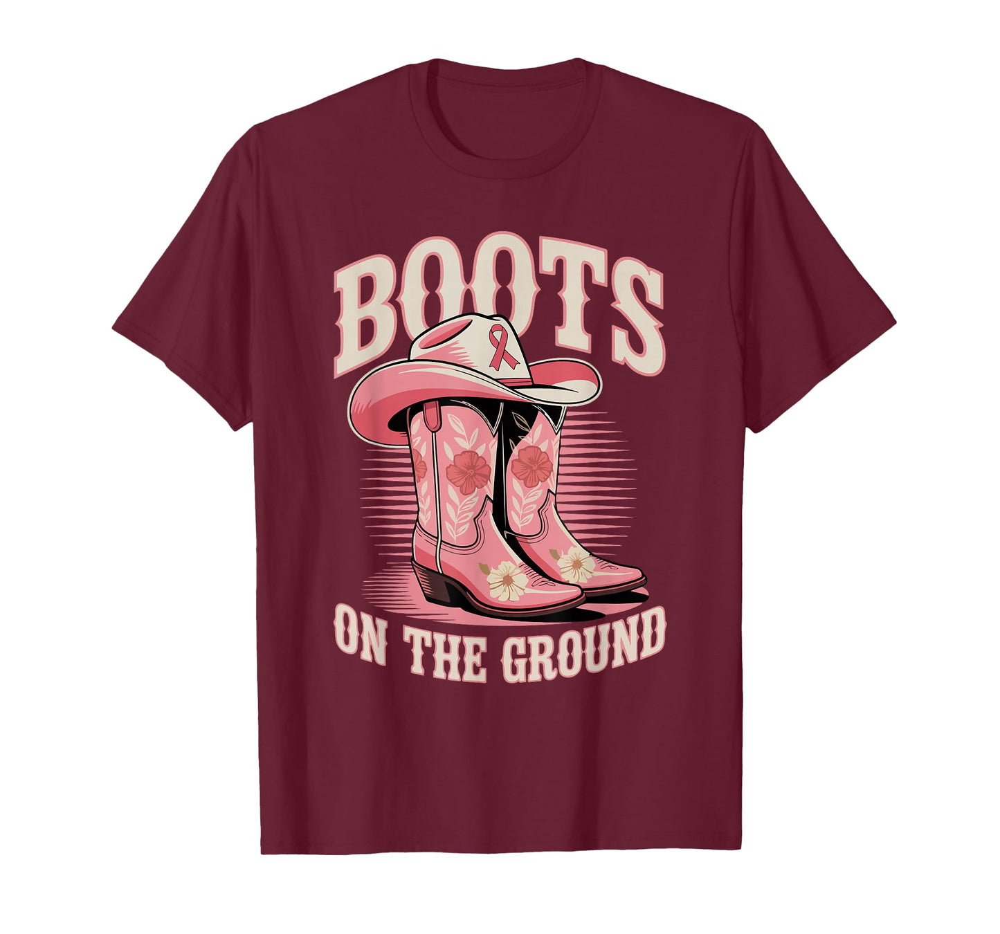 Boots On The Ground Cowgirl Western Breast Cancer Awareness T-Shirt