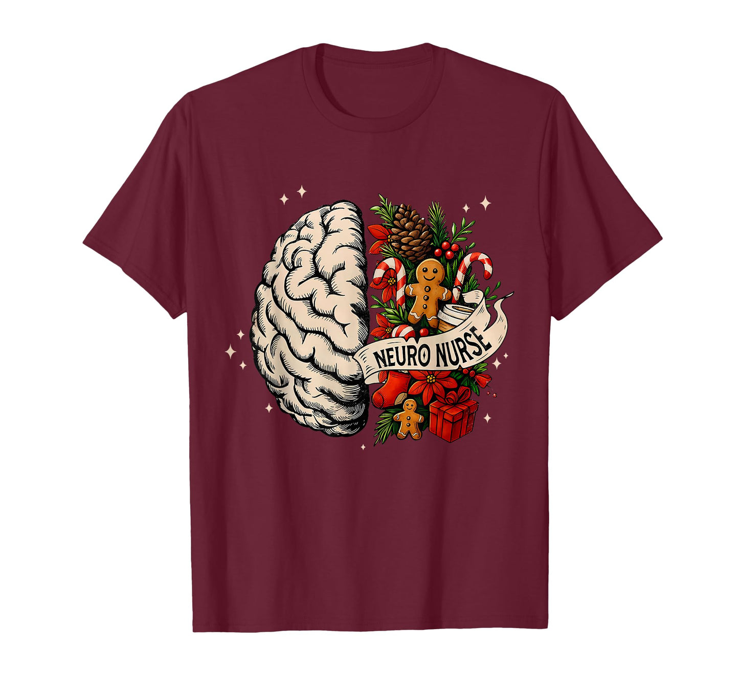 Floral Brain Anatomy Neuro Nurse Christmas Neuroscience Xmas T-Shirt
