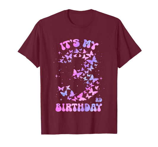 3 Year Old Birthday Girl Butterfly It's My 3rd Birthday T-Shirt