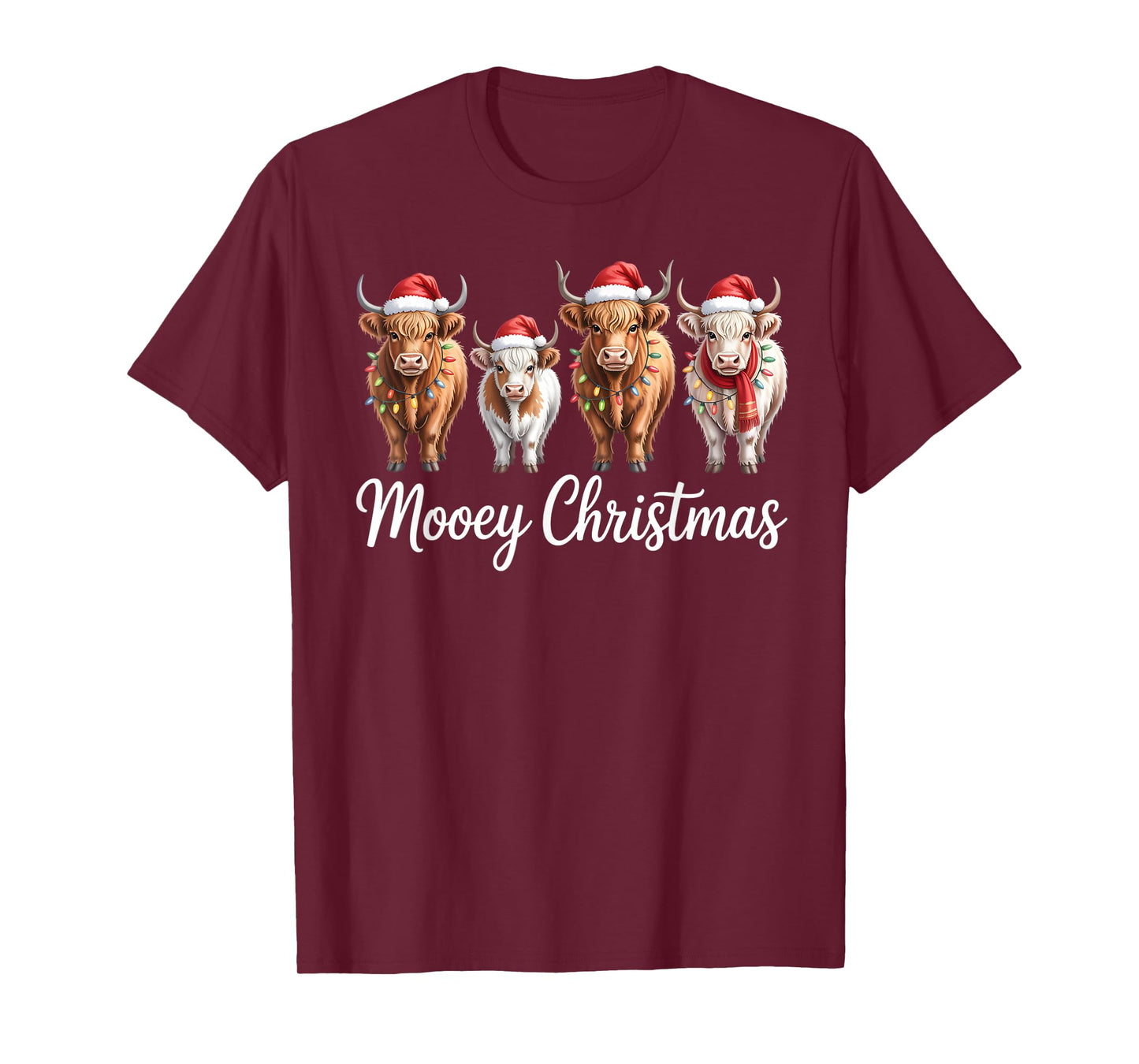Mooey Christmas Santa Highland Cow Santa Xmas Tree Pajamas T-Shirt