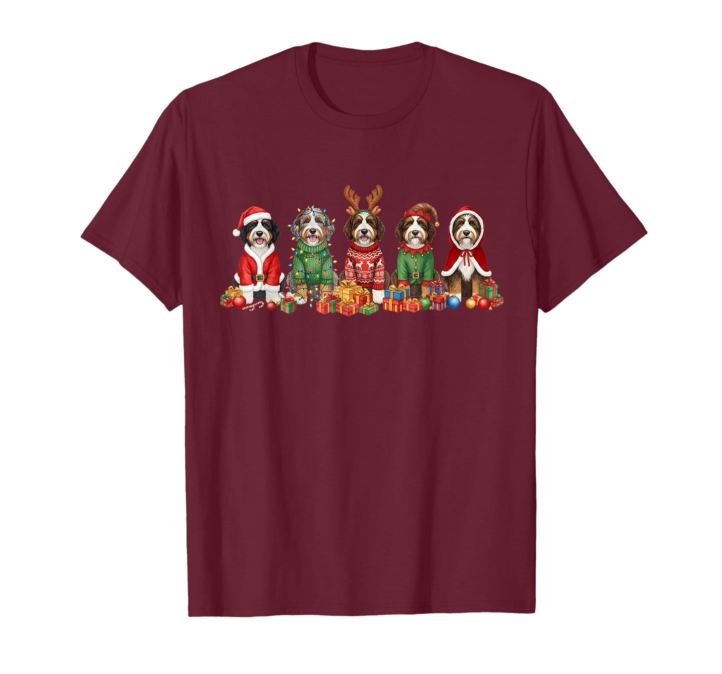 Bernedoodle Dogs Christmas Lights Santa Dog Lover T-Shirt