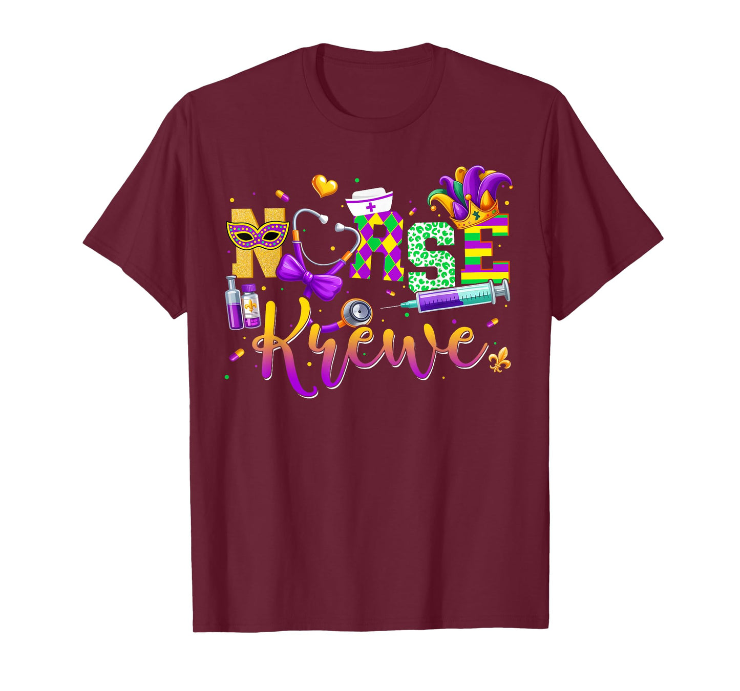 Mardi Gras Nurse Krewe Stethoscope New Orleans Men Women T-Shirt