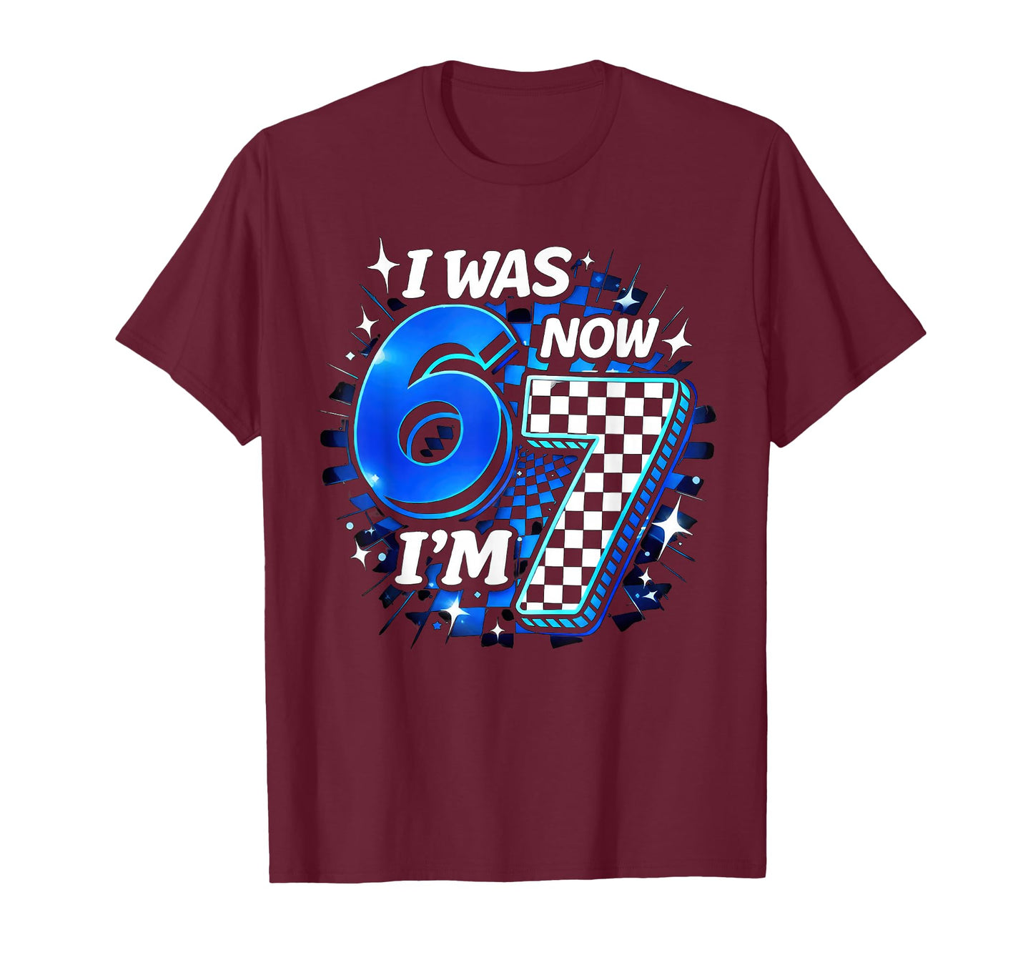 Blue Checkered I was 6 Now I'm 7 Funny 67 Birthday Boy T-Shirt