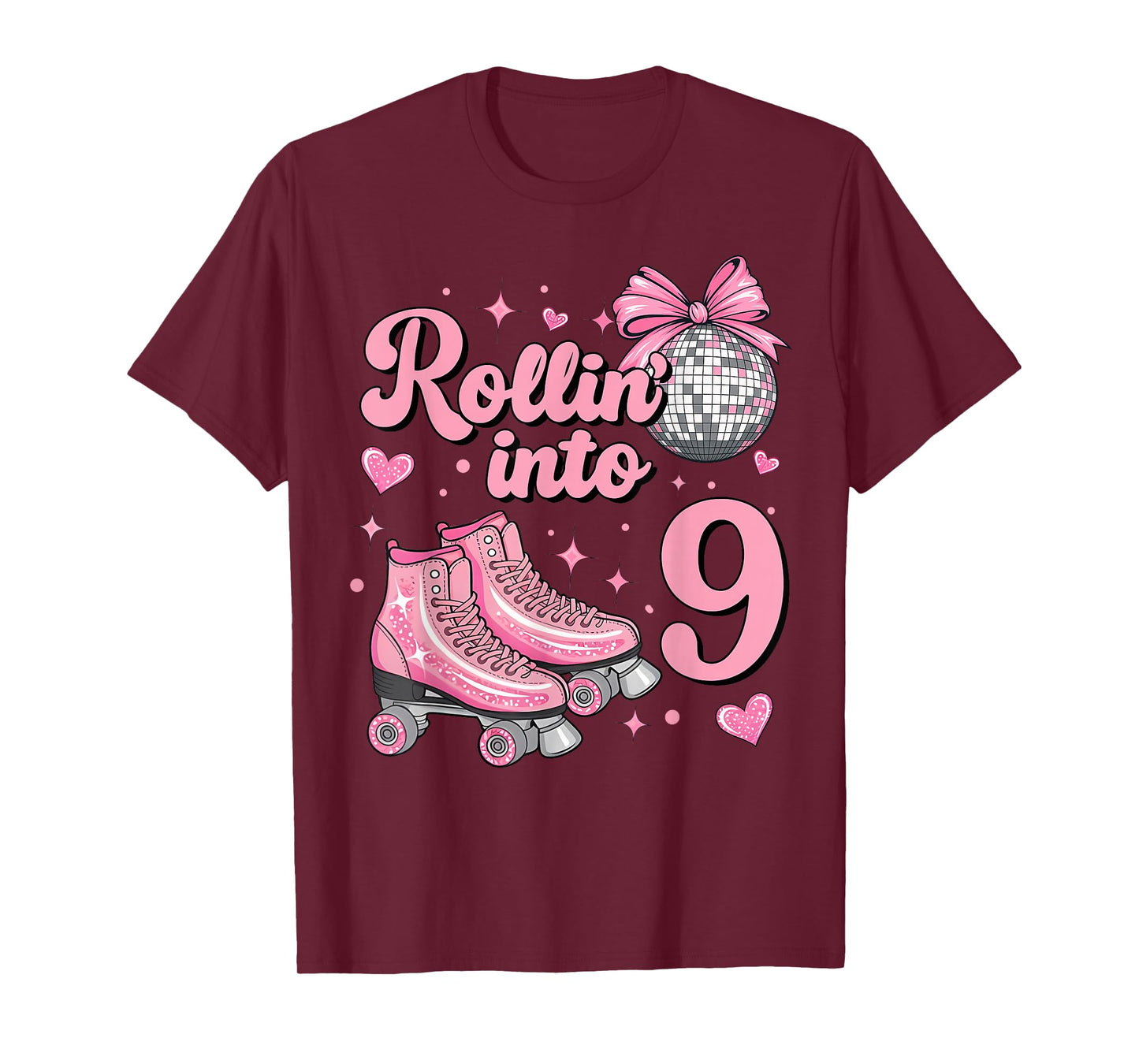 Rolling Into 9 Years Old Roller Skating Girl 9th Birthday T-Shirt