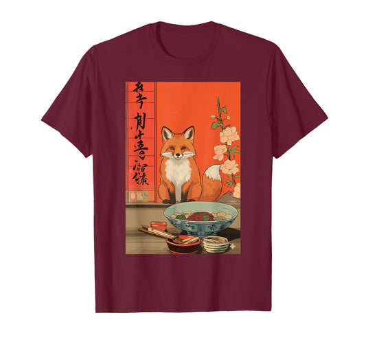Funny Japanese Fox Ramen Kawaii Animal Anime Art T-Shirt