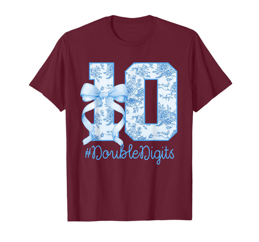 10th Birthday Girl Blue Coquette Bow 10 Year Old T-Shirt