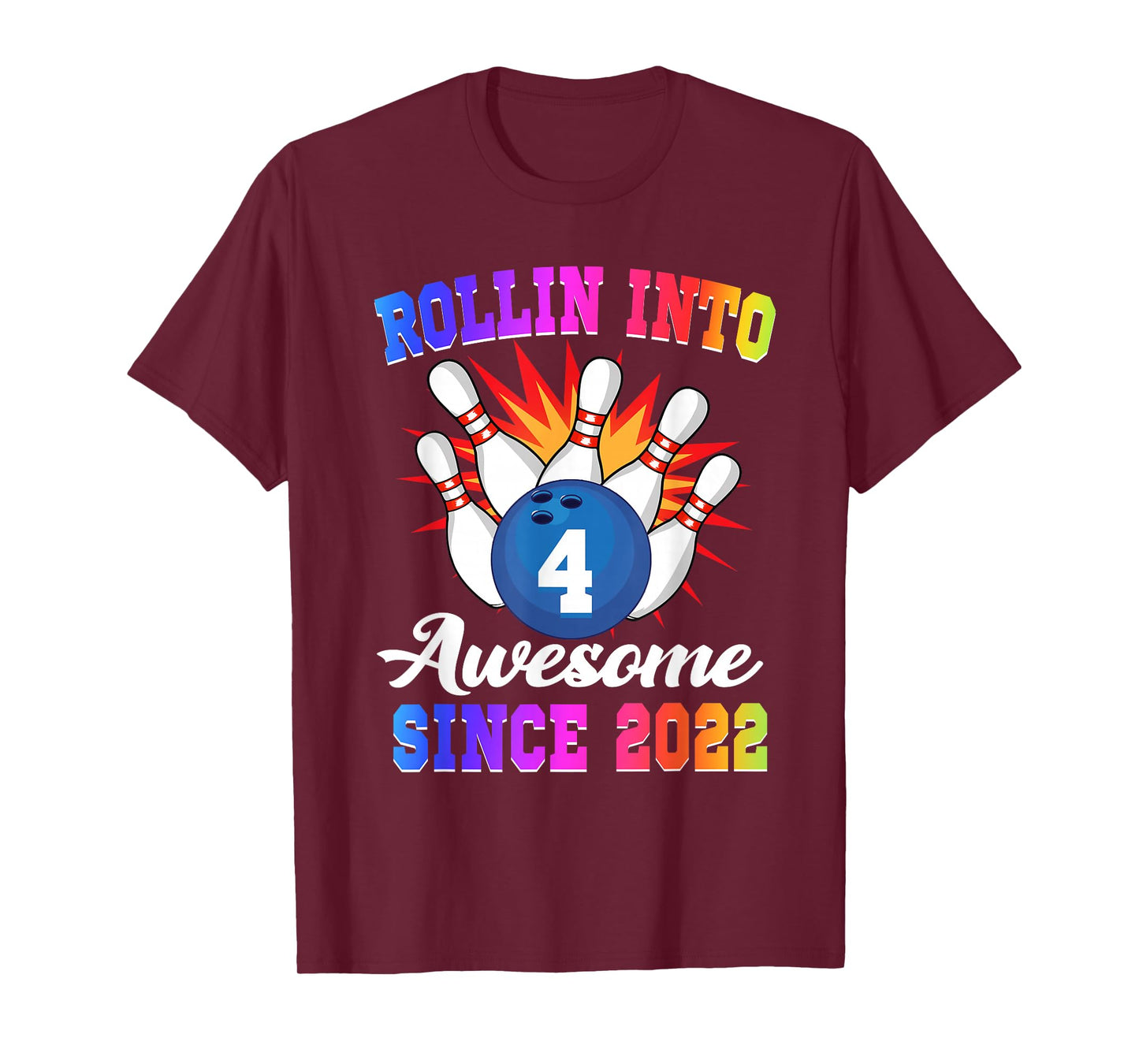Rollin into 4 Awesome Since 2022 Bowling Girl 4th Birthday T-Shirt