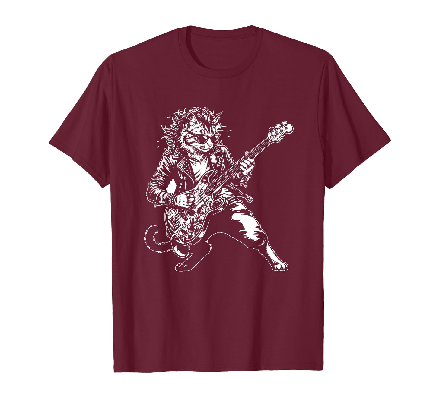 Punk Rock Cat Playing Bass Guitar Cool Musician Graphic T-Shirt