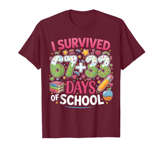 I Survived 67+33 100 Days of School Meme 67 Teacher Student T-Shirt