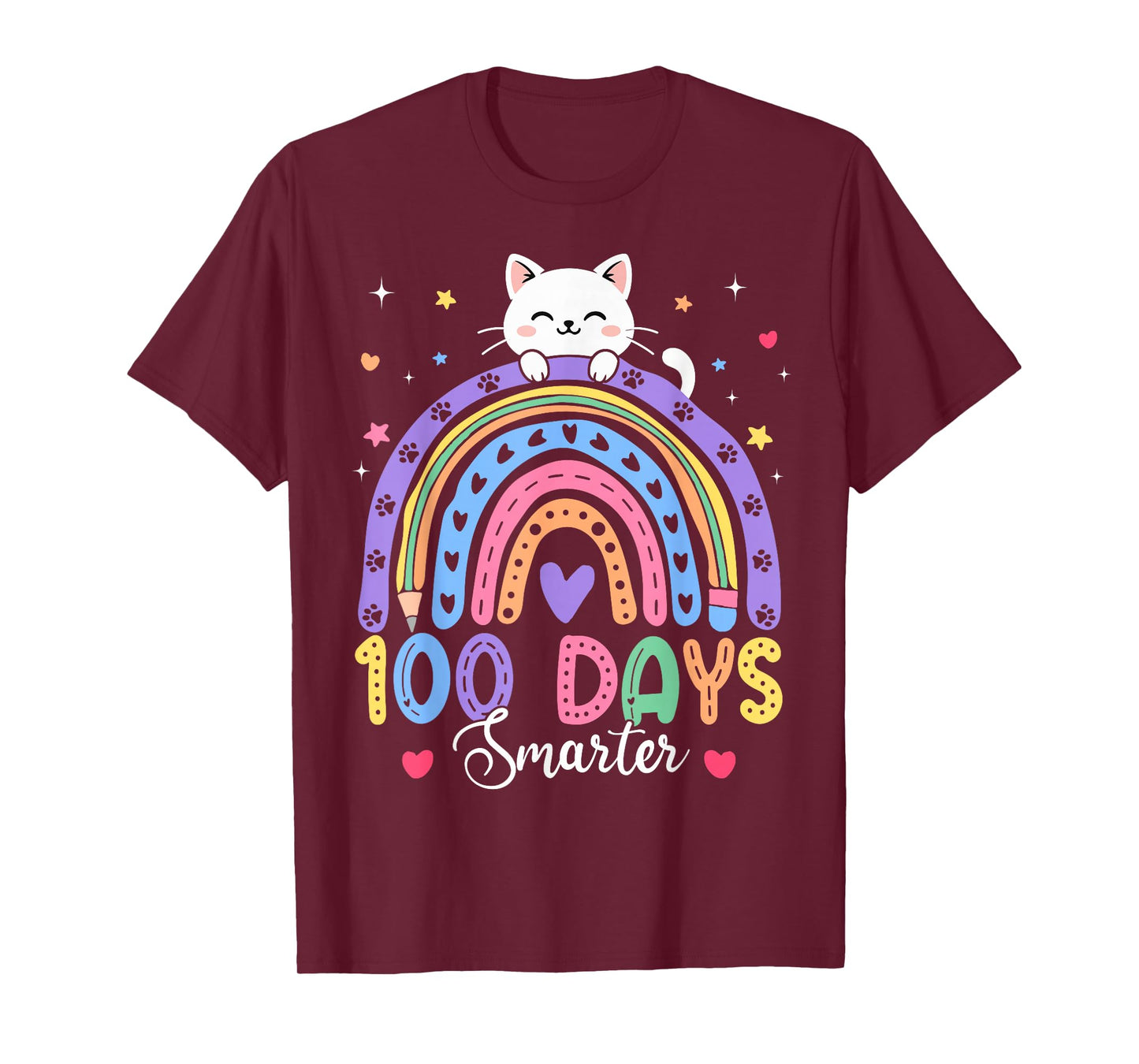 100 Days Smarter Kitten Cat Rainbow 100th Day Girls Kids T-Shirt