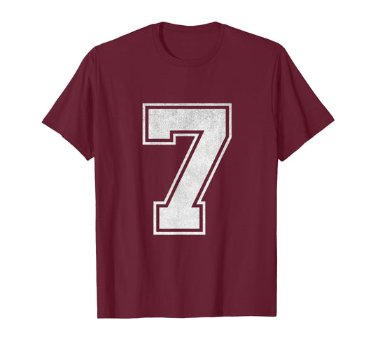 Sports Jersey Number 7 Grunge Fan Team Player Birthday T-Shirt