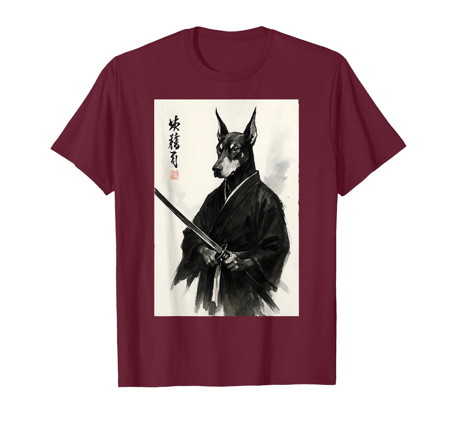 Japanese Brush Ink Bushido Warrior Sumi-e Doberman Pinscher T-Shirt