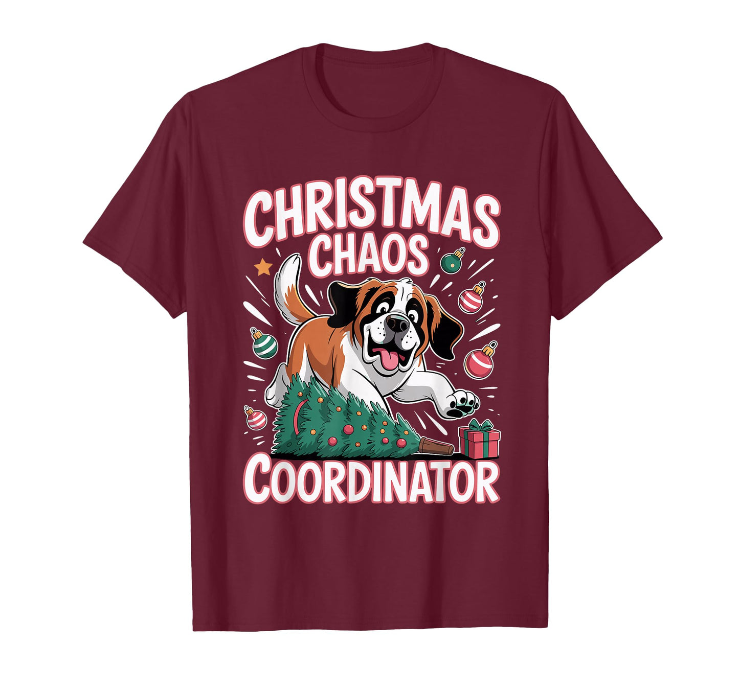 Christmas Chaos Coordinator Xmas Puppy Funny Saint Bernard T-Shirt