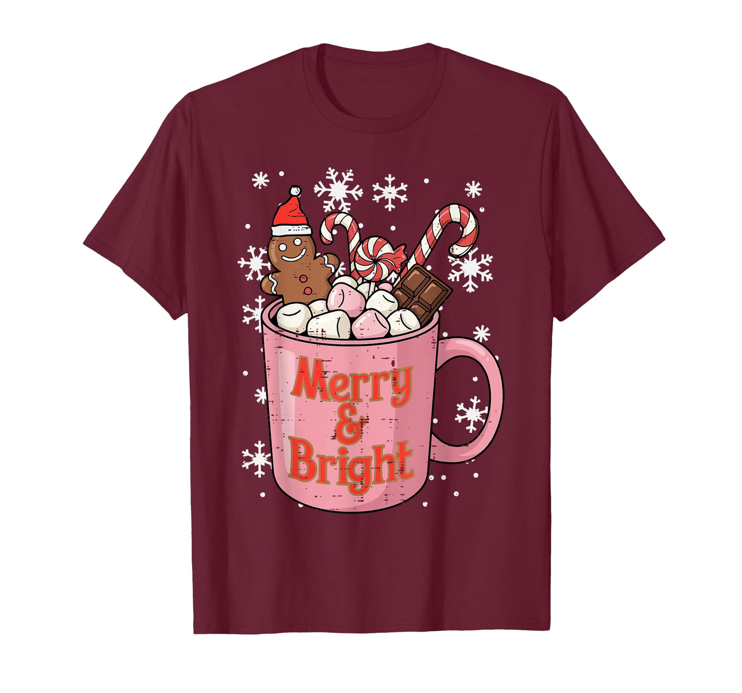 Christmas Gingerbread Cocoa Merry Bright Xmas Women Girls T-Shirt
