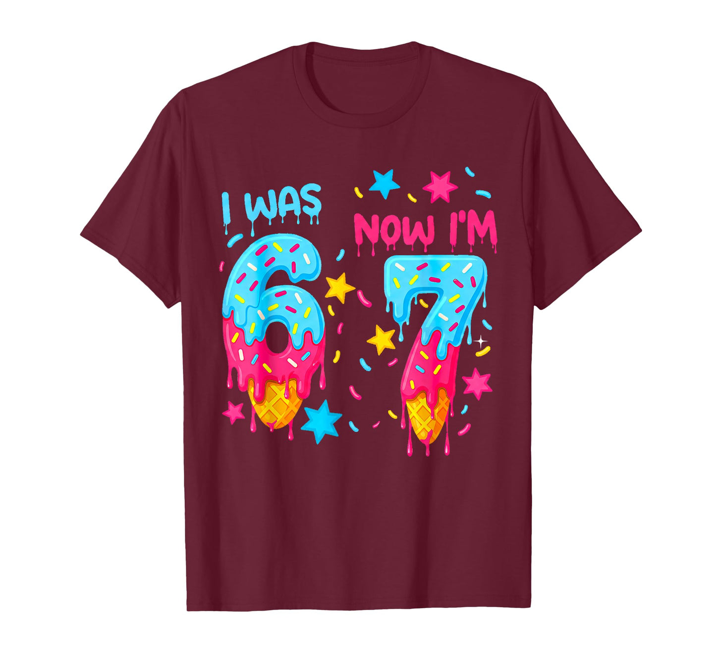 I was 6 Now I'm 7 Funny 7th Birthday Kids Ice Cream Drip T-Shirt