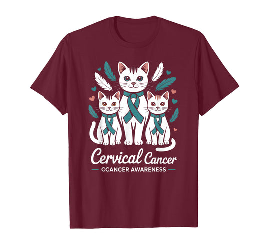 Cervical Cancer Awareness Month Cats with Teal Ribbon 2026 T-Shirt