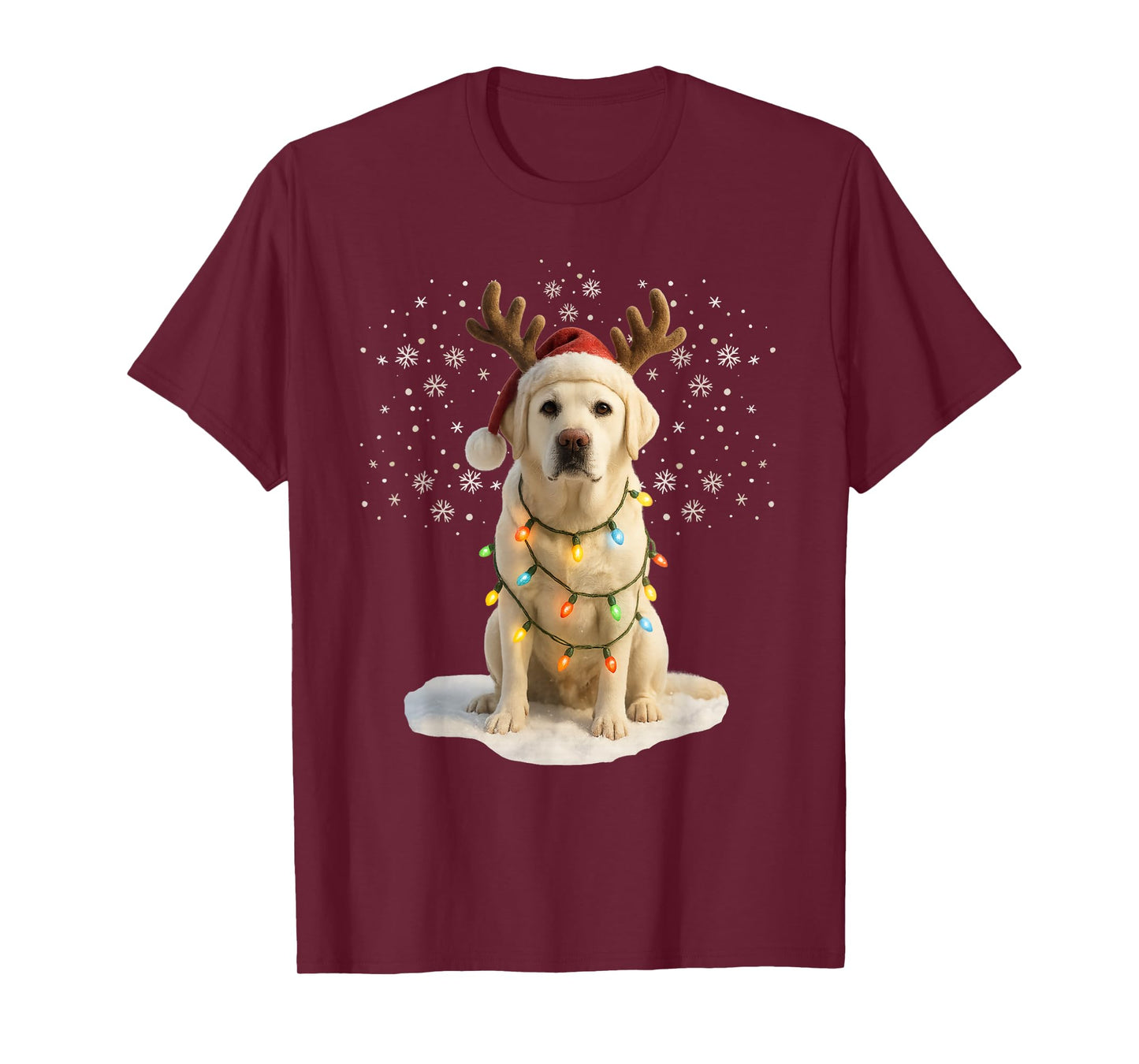 Festive Labrador Christmas Lights Holiday Pet Humor Reindeer T-Shirt