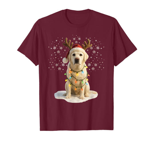 Festive Labrador Christmas Lights Holiday Pet Humor Reindeer T-Shirt