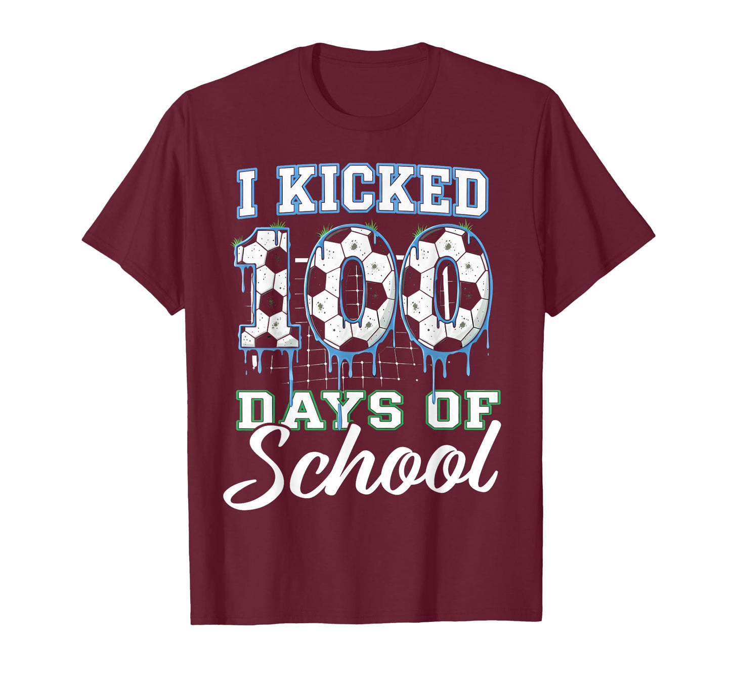 I Kicked 100 Days of School Soccer Ice Cream Drip 100th Day T-Shirt