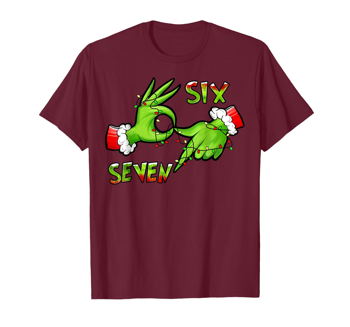 6 7 Six Seven Hand Gen Z Alpha Meme Slang Xmas Christmas T-Shirt