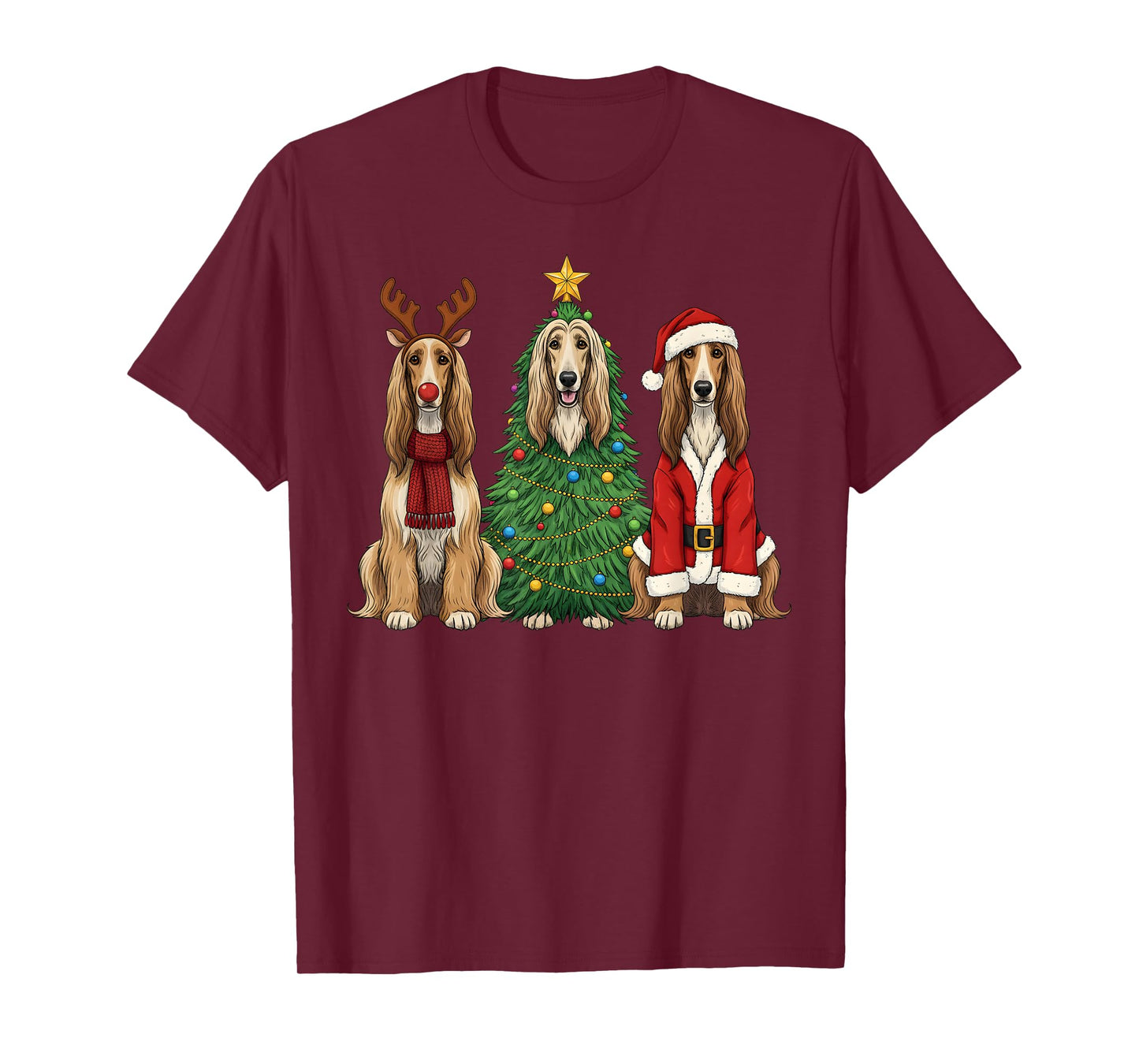 Retro Christmas Afghan Hound Santa Reindeer Dog Lover T-Shirt