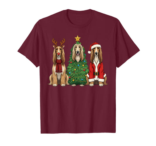 Retro Christmas Afghan Hound Santa Reindeer Dog Lover T-Shirt
