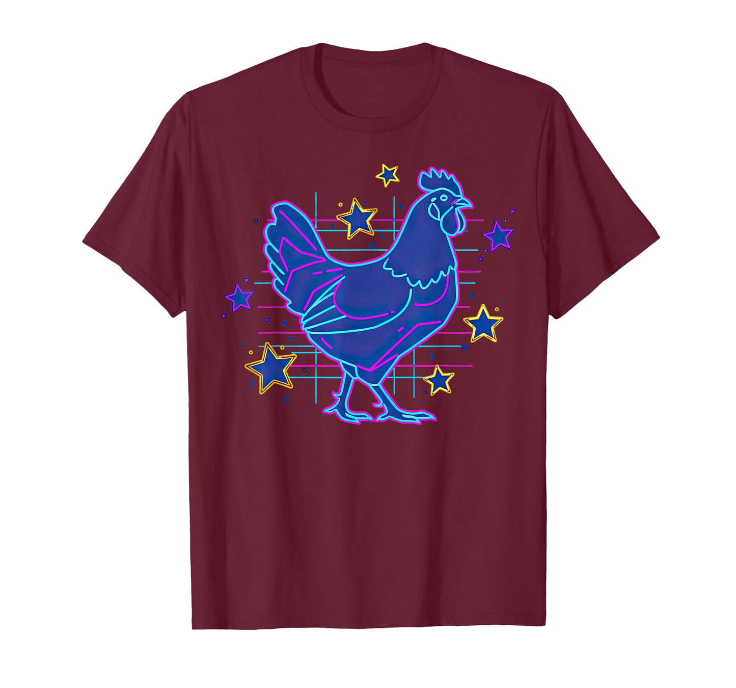 Bold Retro Vaporwave Blue Pink Funny Meme Chicken Stars T-Shirt