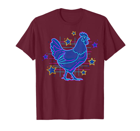 Bold Retro Vaporwave Blue Pink Funny Meme Chicken Stars T-Shirt
