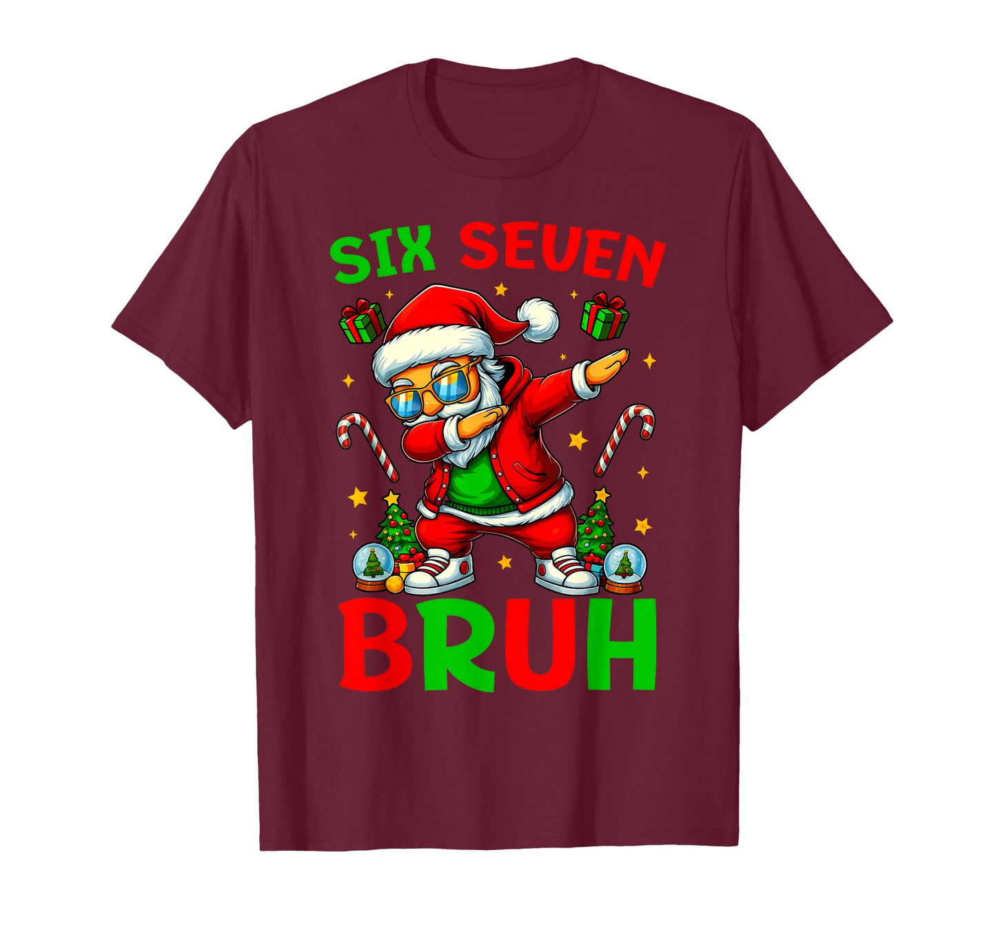 Six Seven 6 7 Meme Dabbing Santa Merry Christmas Bruh T-Shirt