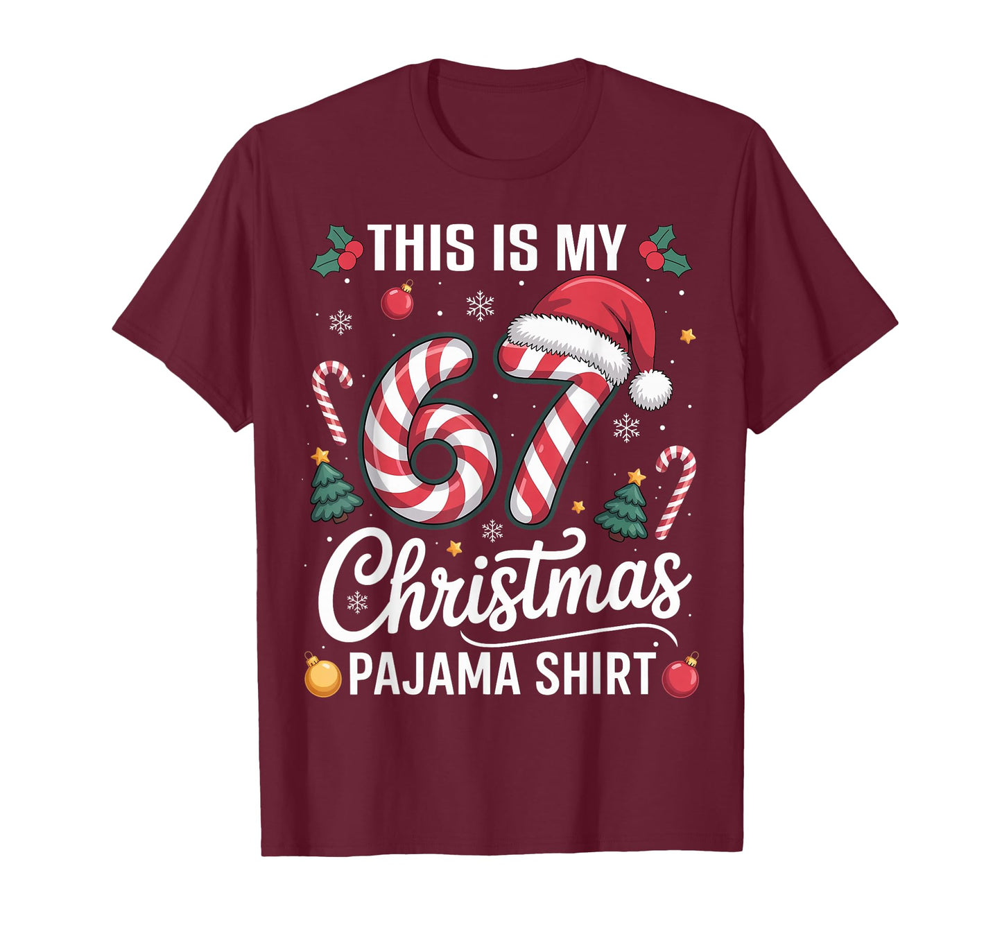 Funny 67 Christmas Pajamas Boy Teen Kids Six Seven Meme Xmas T-Shirt