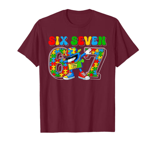Six Seven Autism Awareness 67 Meme Autism Puzzle Kids Boys T-Shirt