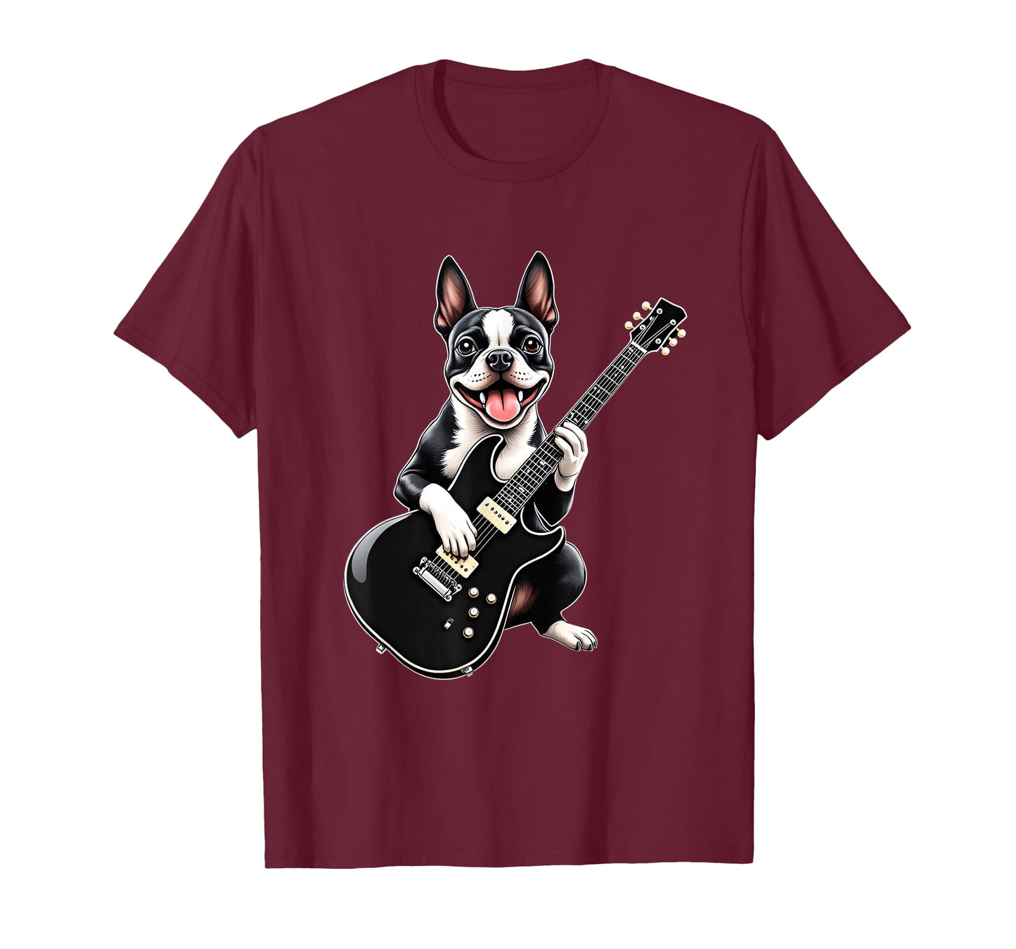 Funny Boston Terrier Dog Playing Guitar Music Lovers T-Shirt
