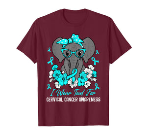 Cervical Cancer Awareness Elephant Ribbon Teal Support T-Shirt
