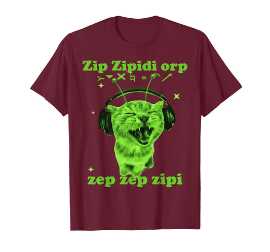 Y2K Alien Cat Meme Silly Cute Headphones Space Kitty Funny T-Shirt