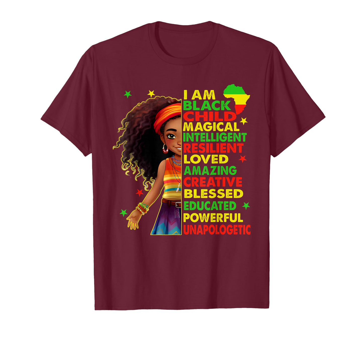 I Am Black Child Juneteenth African American Girls Kids T-Shirt