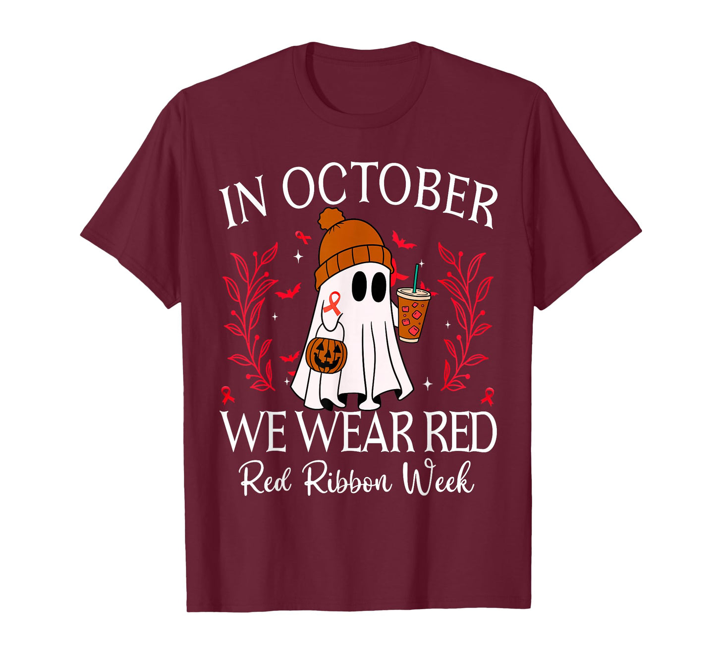 in October We Wear Red for Red Ribbon Week Halloween T-Shirt