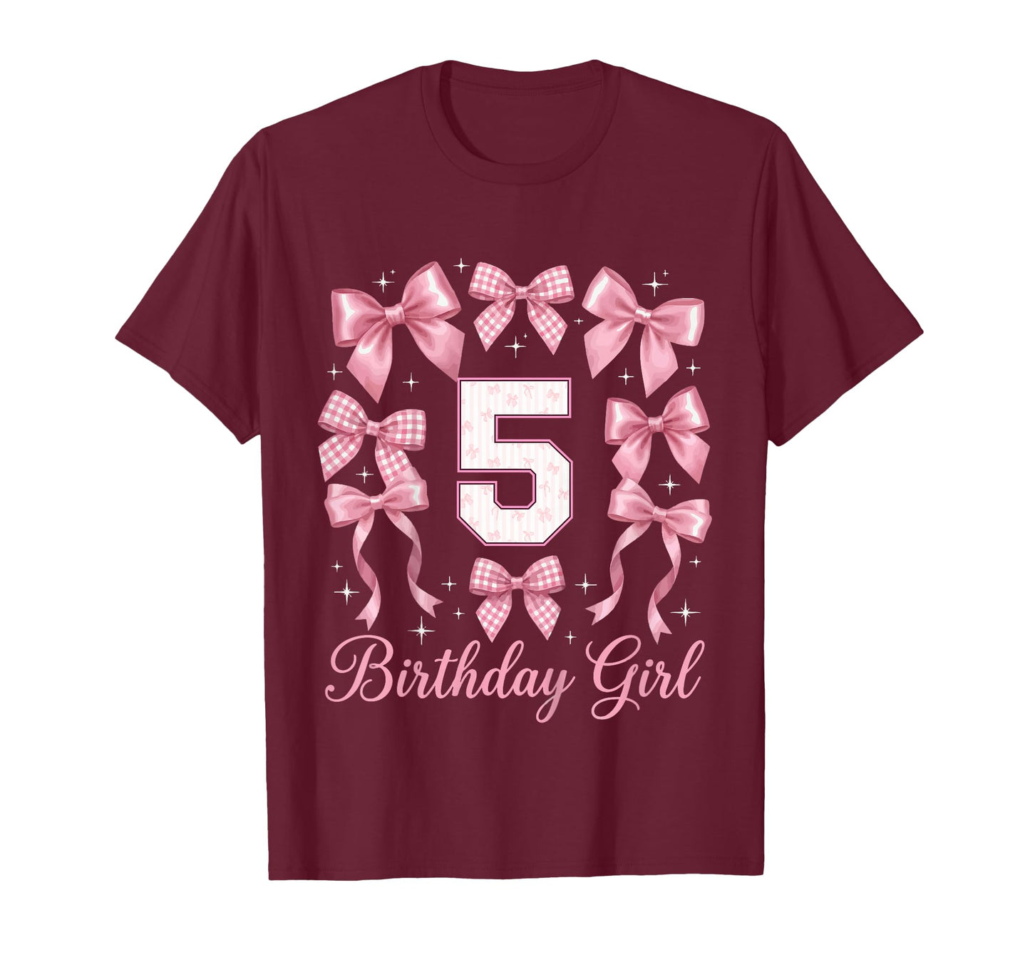 Kids 5th Birthday Shirt Girl Coquette Bow Kids Five 5 Year Old T-Shirt