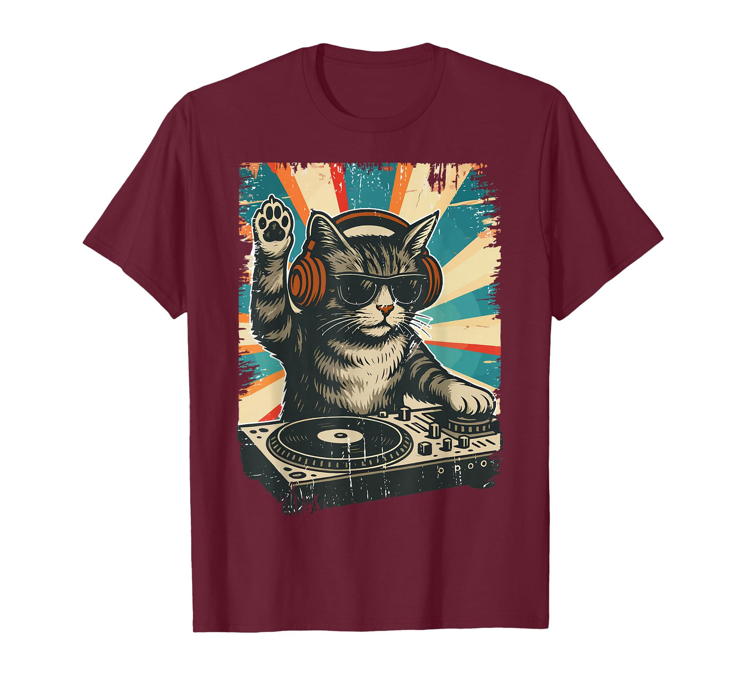Funny DJ Cat Retro Cat Meme for Men Women T-Shirt