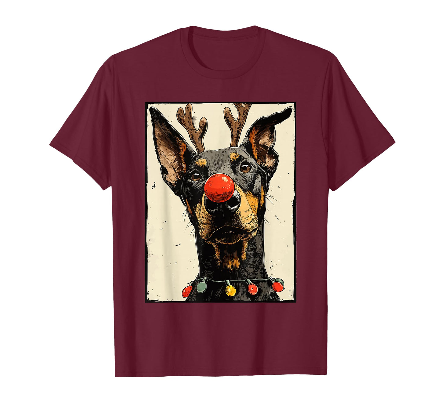 Funny Christmas Doberman Dog Holiday Lights Festive Animal T-Shirt