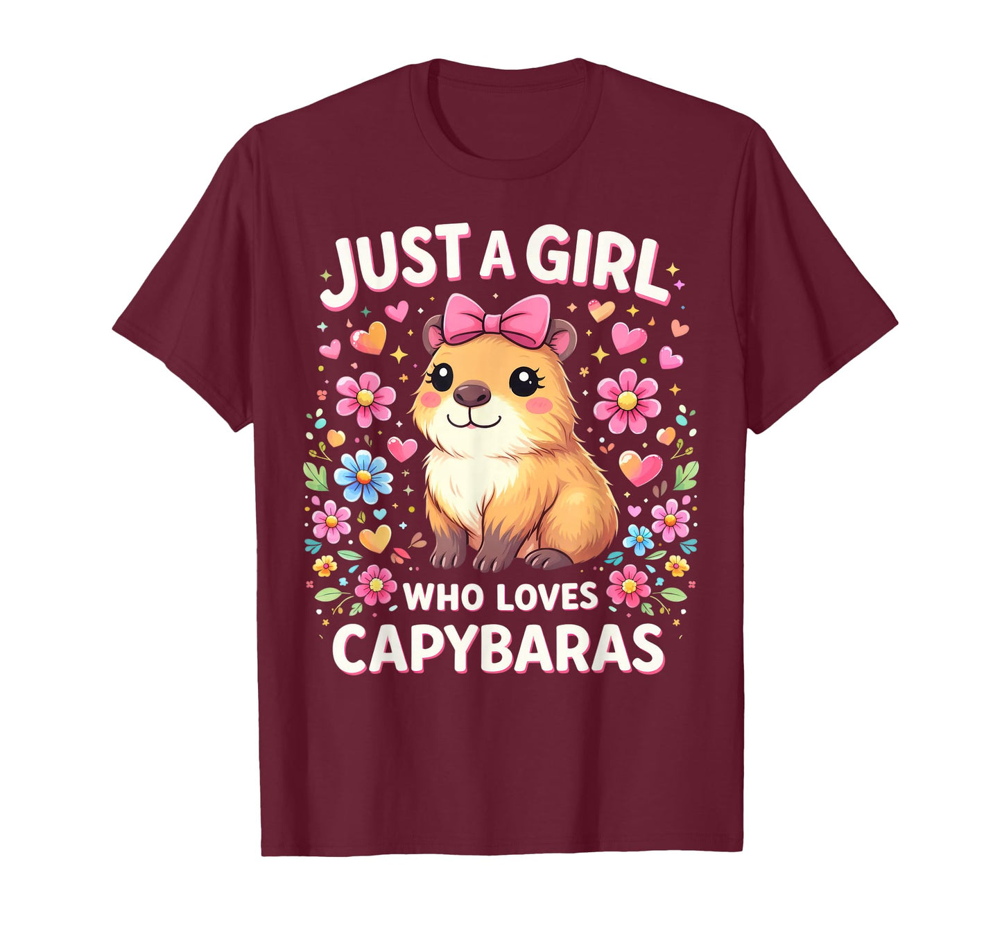 Just a Girl who Loves Capybaras Cute Pink Bow Capybara Lover T-Shirt