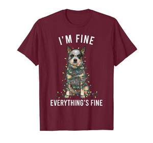 Blue Heeler Christmas I'm Fine Everything is Fine T-Shirt