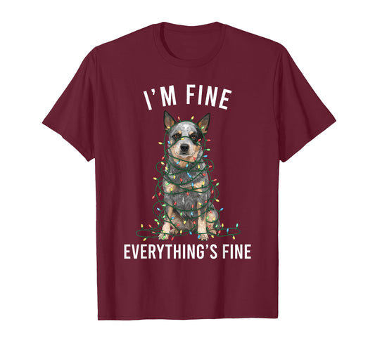 Blue Heeler Christmas I'm Fine Everything is Fine T-Shirt