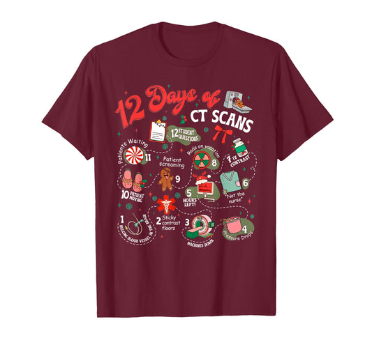 12 Days of CT Scans Christmas CT Tech Cat Scan T-Shirt