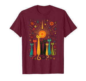 Space Cat Retro Mid Century Modern Atomic Feline Vintage T-Shirt