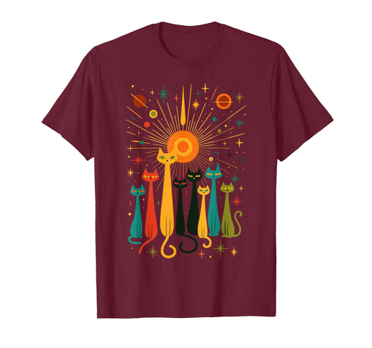Space Cat Retro Mid Century Modern Atomic Feline Vintage T-Shirt