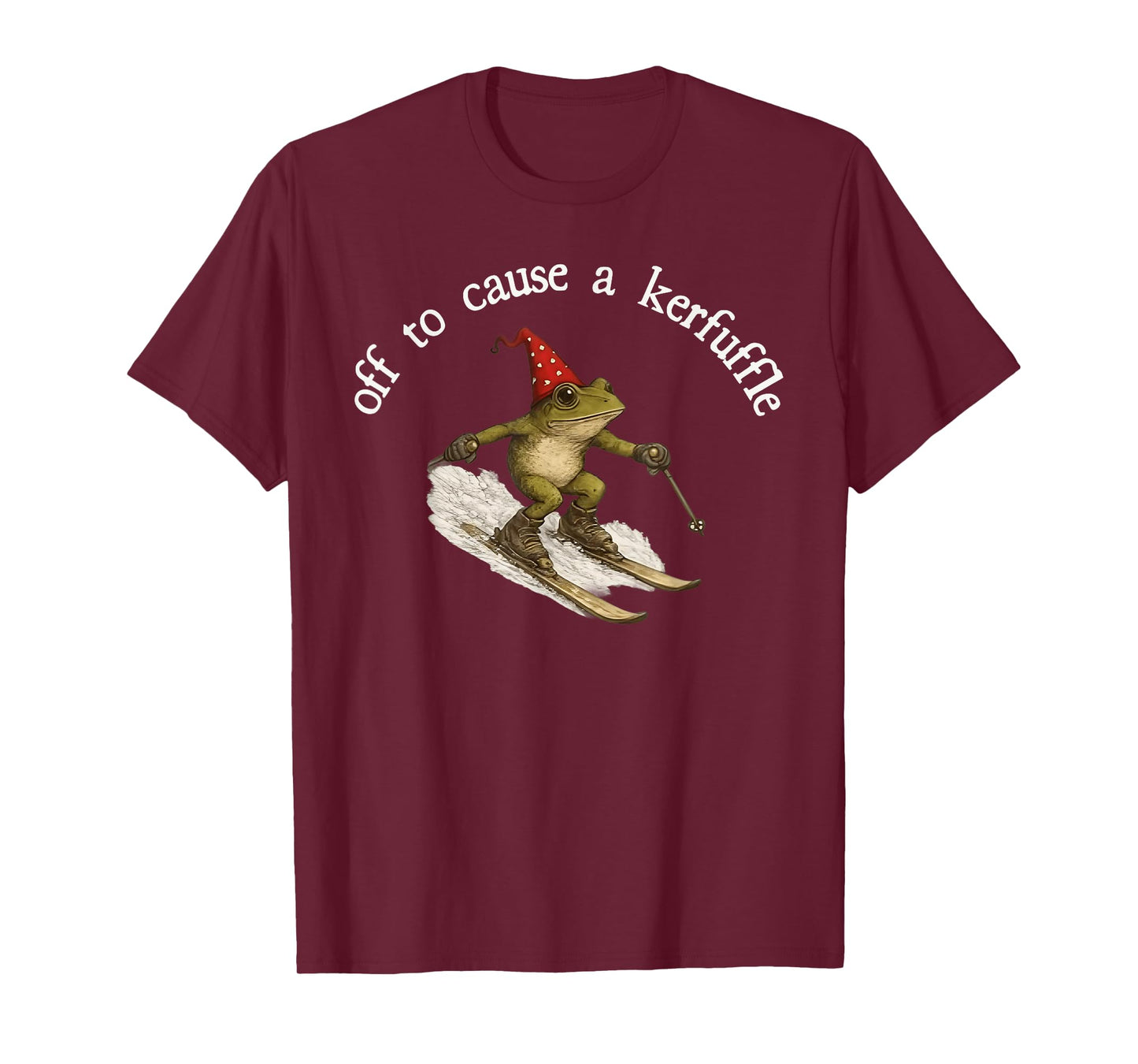 Off to Cause A Kerfuffle Funny Wizard Frog On Skis Frog Meme T-Shirt