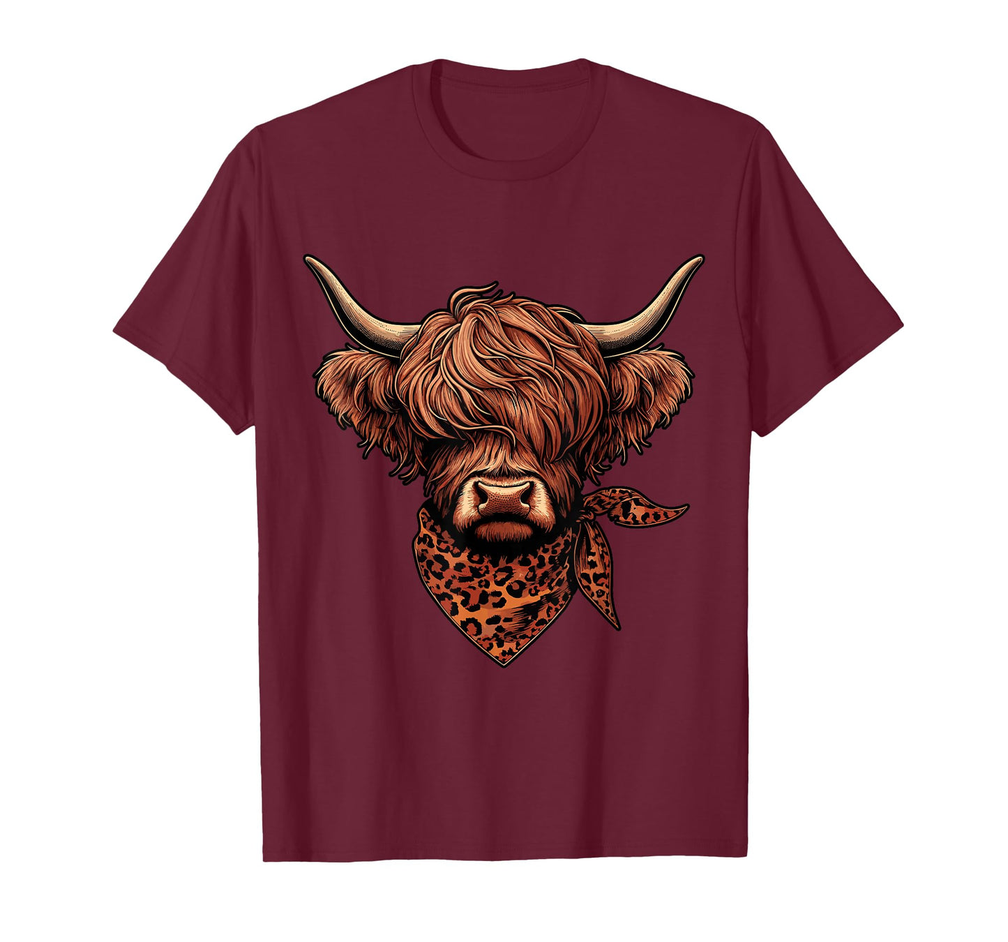 Western Highland Cow with Bandana Cowgirl Cow Farmer T-Shirt