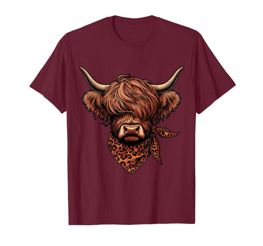Western Highland Cow with Bandana Cowgirl Cow Farmer T-Shirt