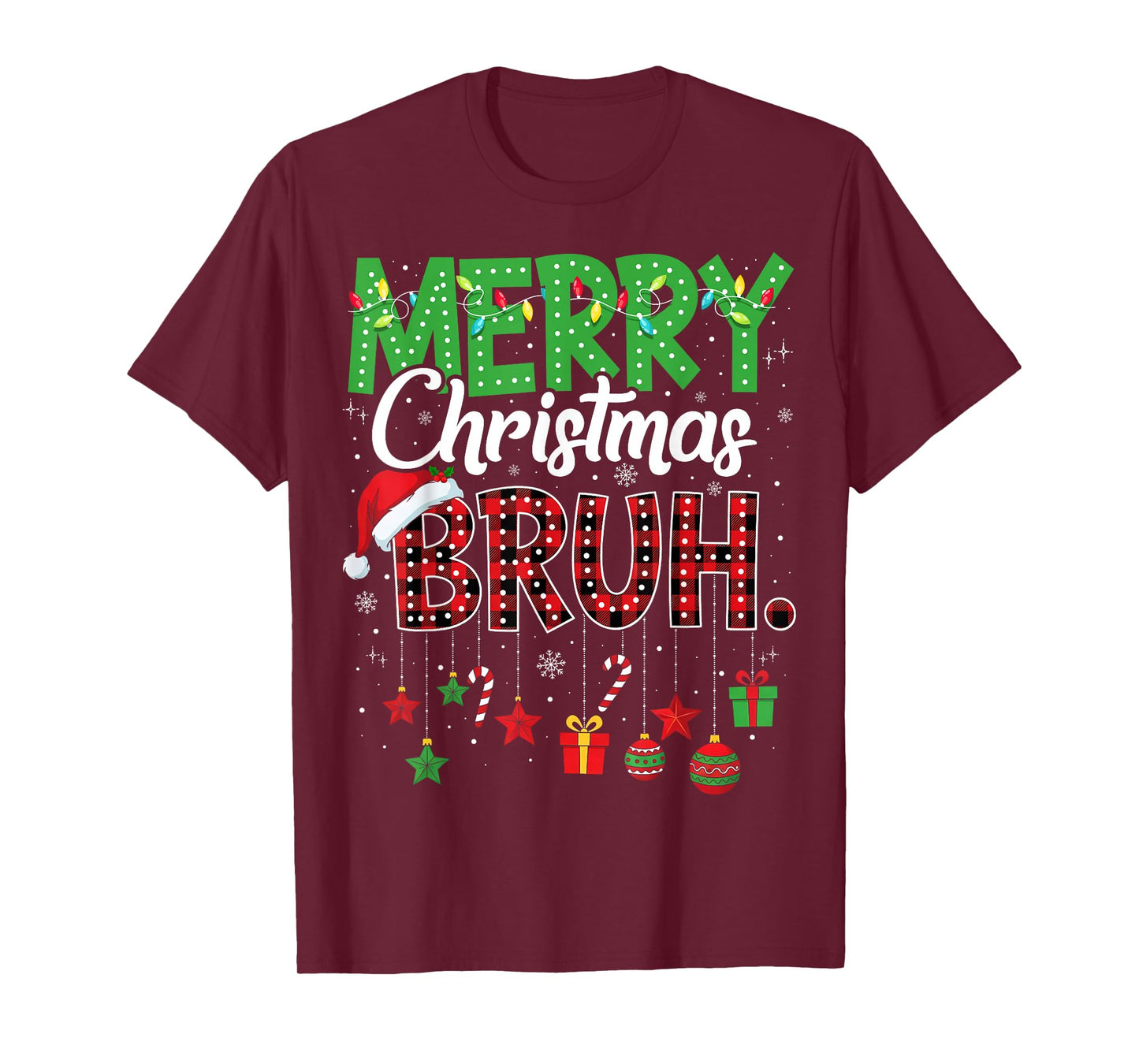 Bruh Christmas Red Plaid Teens Boys Kids Xmas Pajama T-Shirt