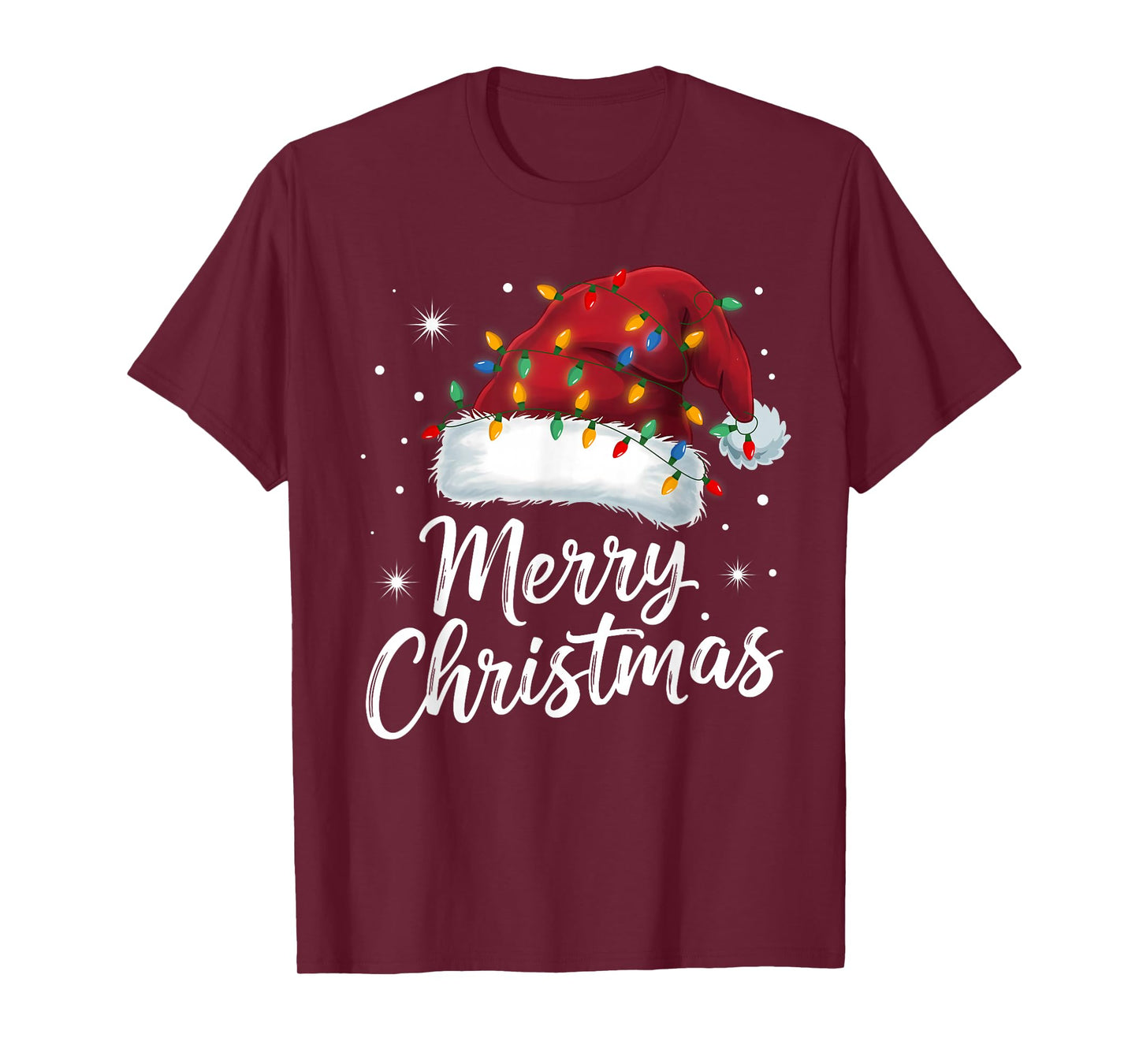 Merry Christmas Lights Red Santa Hat Xmas Family Men Women T-Shirt